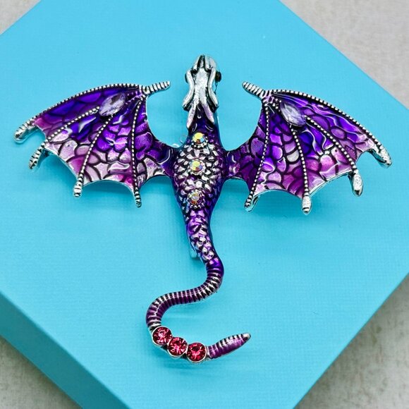 Brand New Purple Flying Dragon Brooch Rhinestone Flying Dragon Pin - Picture 1 of 5